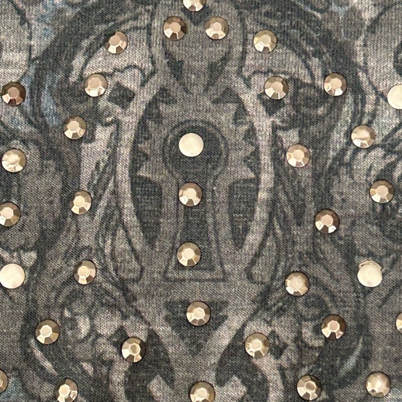 Green Source Y2K Studded Embelished V Neck Paisley Tunic Top Rock Grunge Size L - Picture 5 of 9